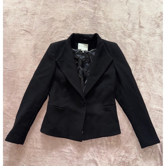 Reiss Jackets & Blazers - Reiss Women's Blazer‎ Black Micro Check 1 Button Sullivan Wool Blend Size Small